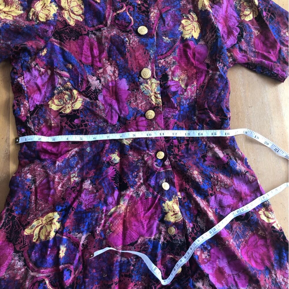 Vintage 80s 90s Brooks Brothers Colorful Minidress Gold Buttons Large Abstract - Picture 11 of 15